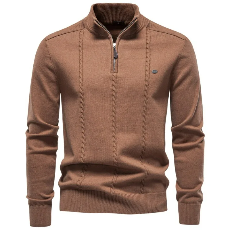 New Cross-border Stand-up Collar Pure Cotton Men Sweater Casual Half-zipper Solid Color Pullover High-quality Foreign Trade Men