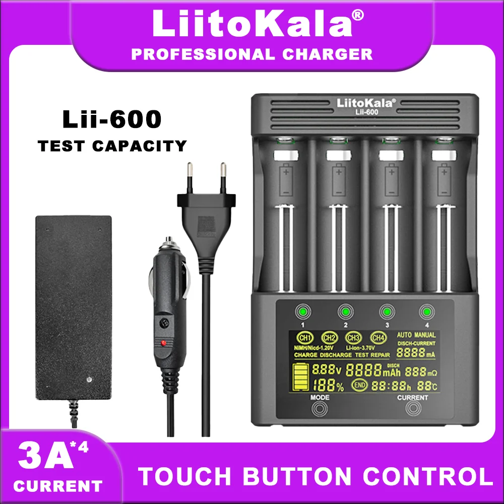 LiitoKala Lii-600  Lii-ND4  Battery Charger For Li-ion 3.7V and NiMH 1.2V Battery Suitable for 18650 26650 21700 26700 18350