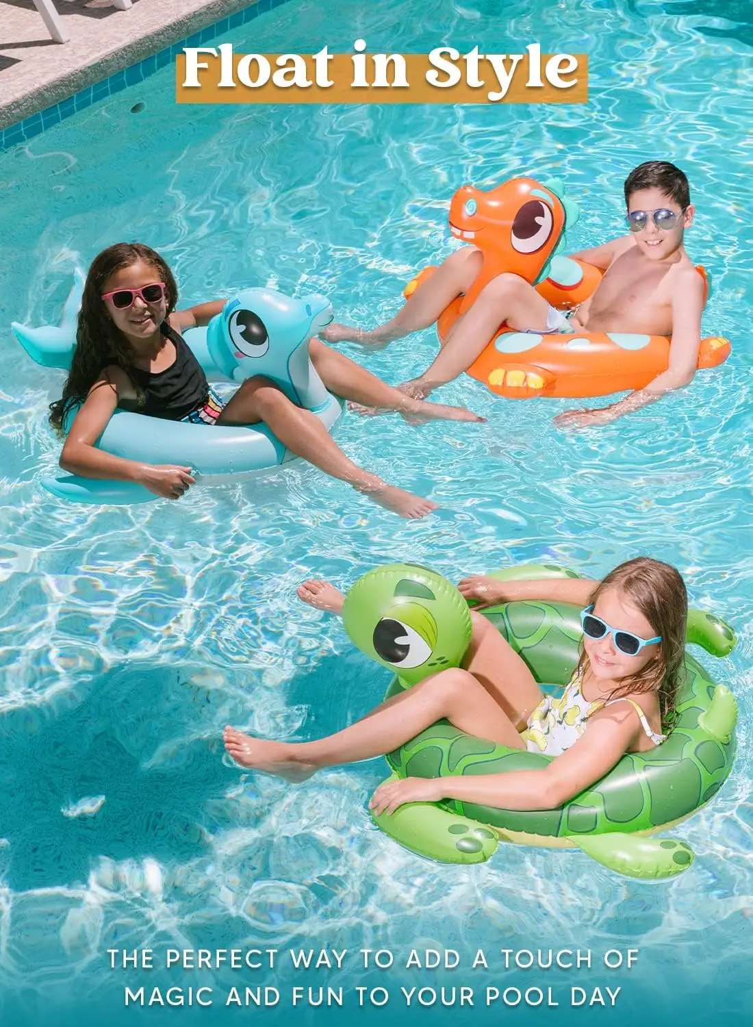 Tubos infláveis para piscina, 3 pacotes, flutuadores, dinossauro, tartaruga marinha, golfinho, anéis de natação para crianças pequenas, piscina, praia, água, festa em