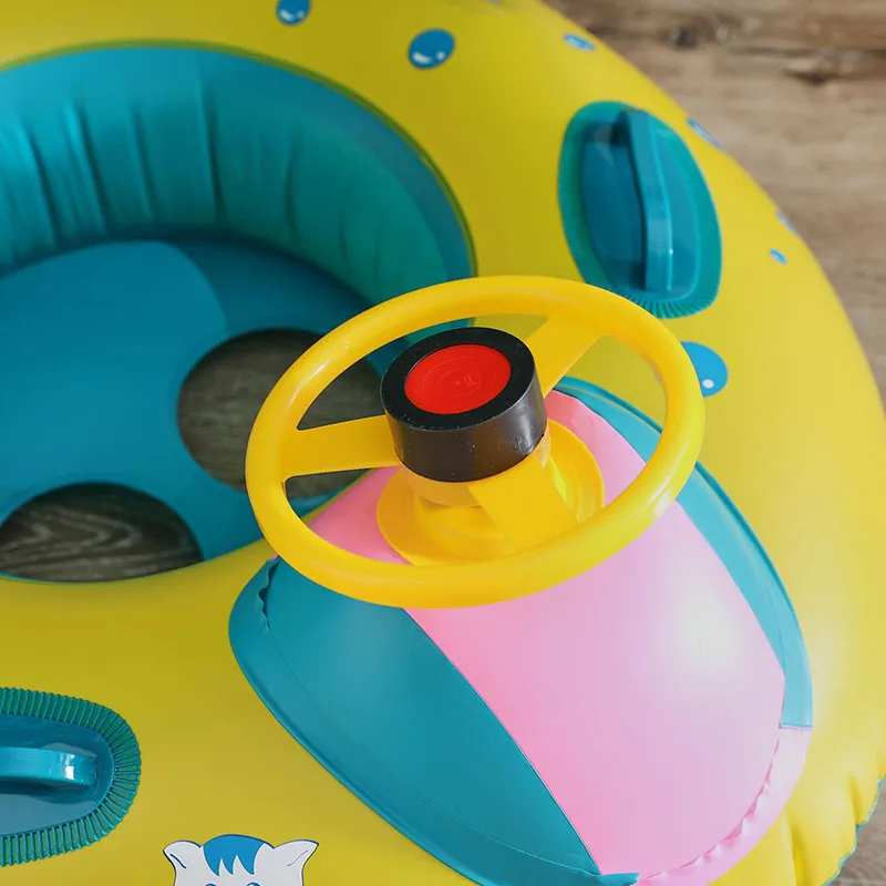 Parasol circular de natación para niños, anillo de asiento a rayas, anillo de asiento inflable para jugar en el agua con mango, flotador de natación para bebé