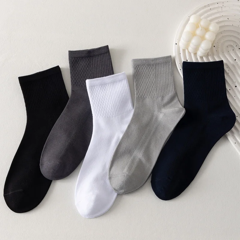 5 Paar/Lot Herren-Bambussocken, Bequeme, Atmungsaktive, Lässige Schwarze Business-Socken für Männer, Hochwertige Herren-Herbst-Winter-Socken, Neu – Detail 3