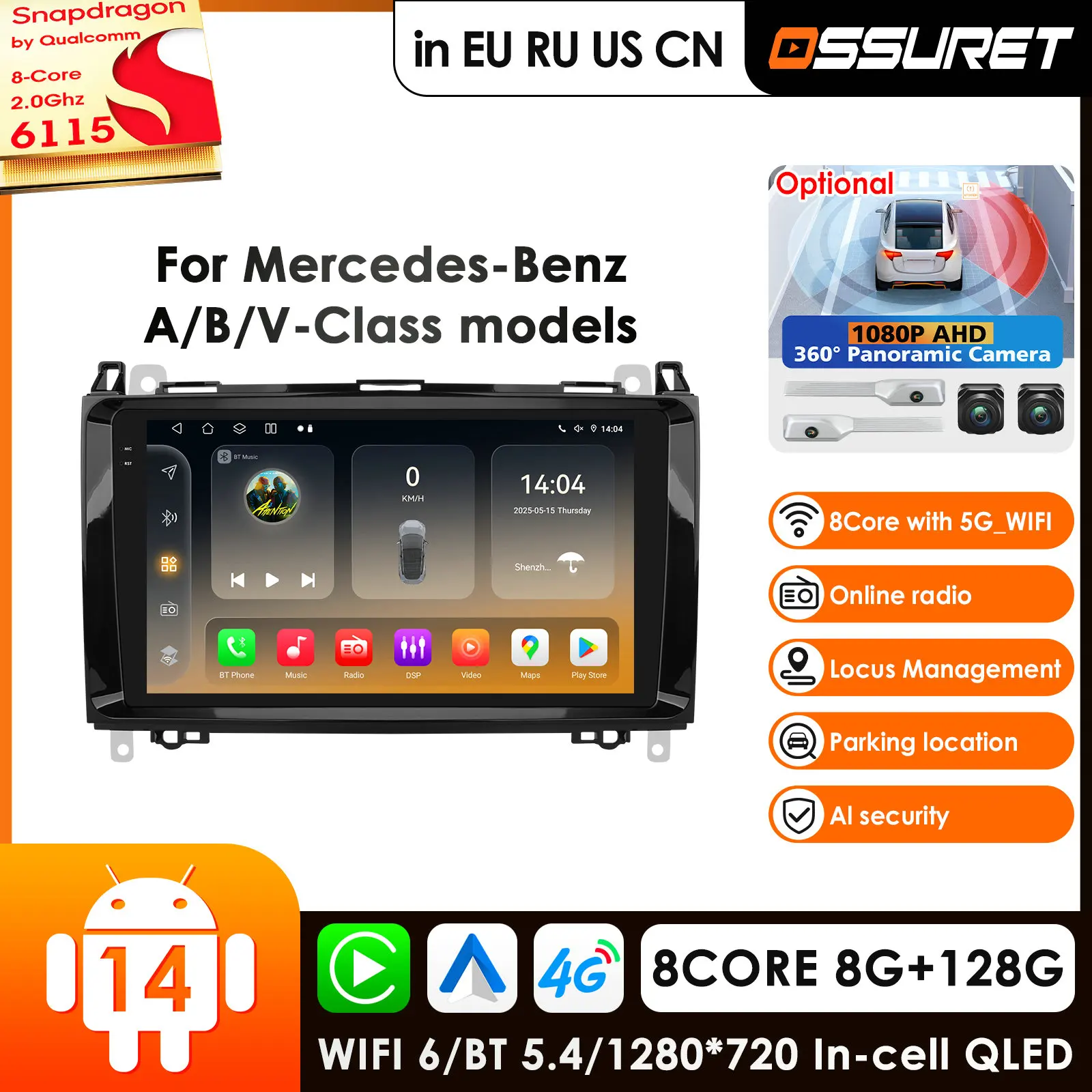 

Автомобильный радиоприемник Android 14, для Mercedes Benz B200 Sprinter W906 W639 AB Class W169 W245 Viano Vito, мультимедийный GPS-стерео видеоплеер