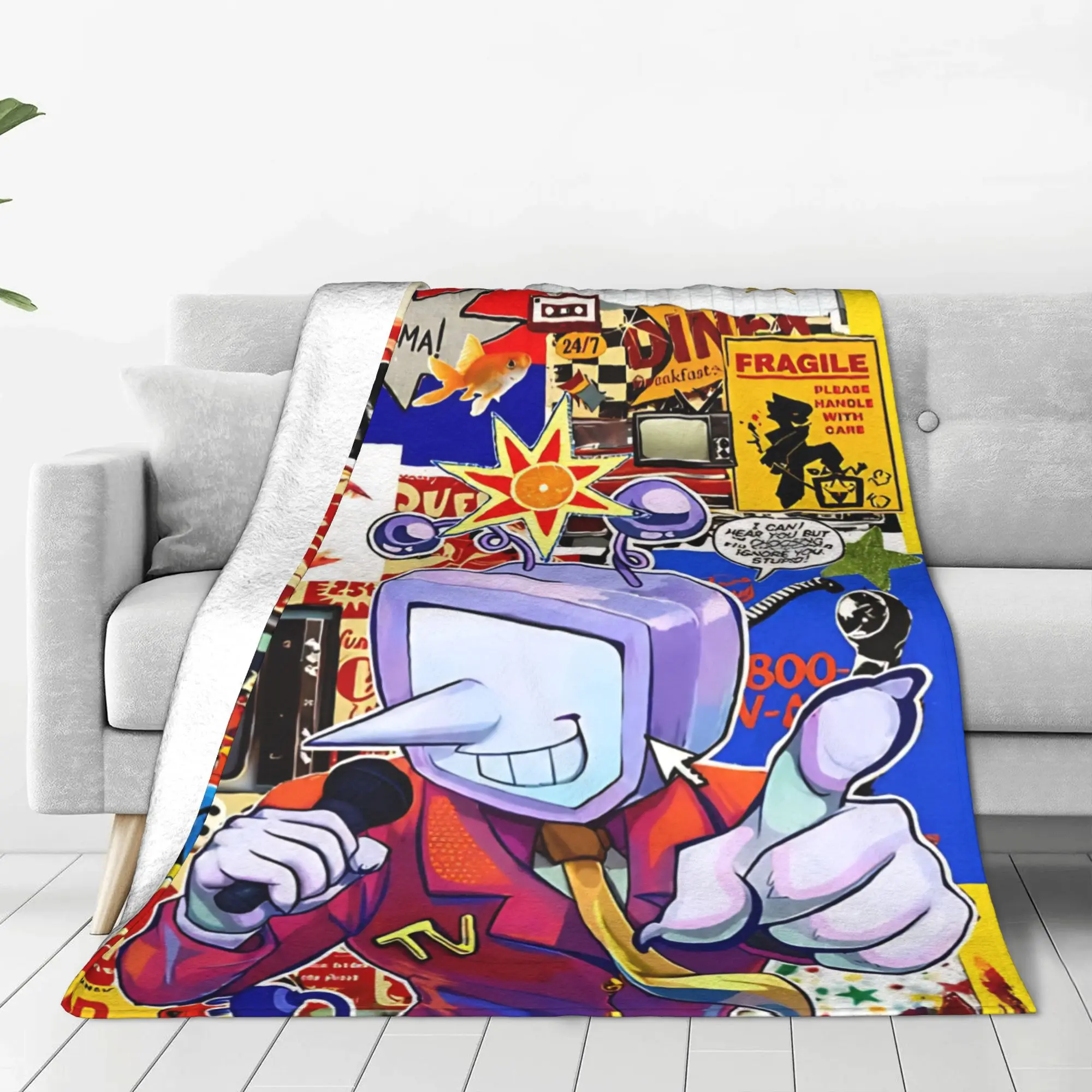 1PC Retro TV Head Businessman Art  Deltarune Home Room Decorations Winter Blankets For Adults Bedding Home Interior Sofa Knee