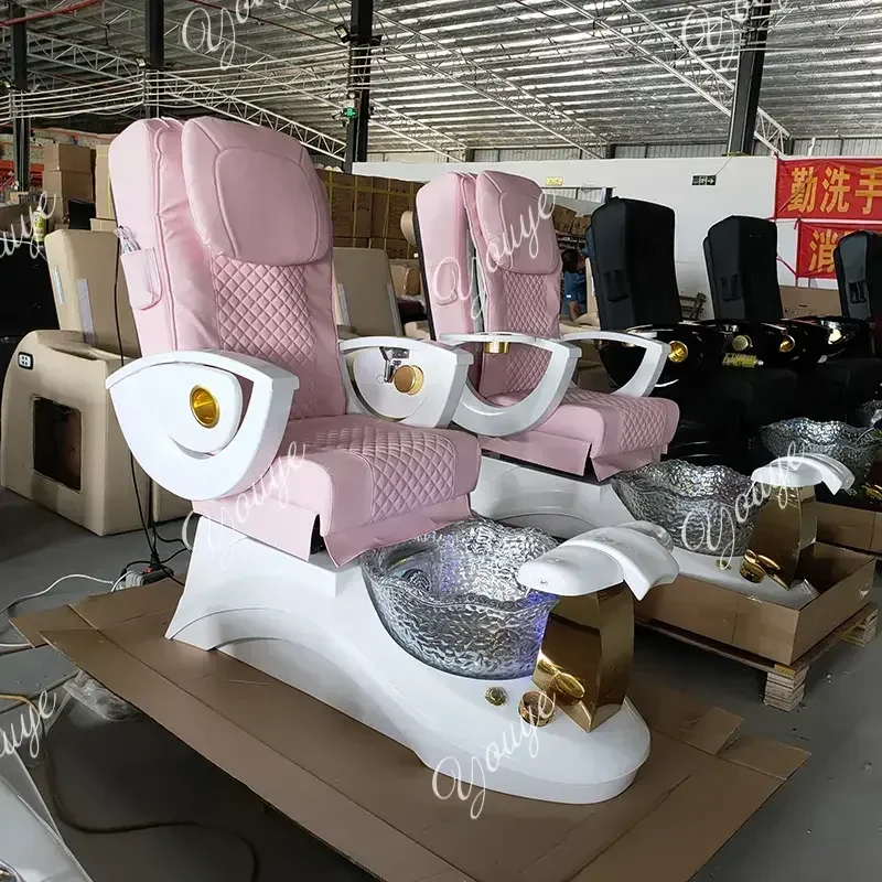 X36 Luxury Pink Pu Leather Pedicure Chairs Beauty Shop 4 Sets Massage No Plumbing Pedicure Chair Salon Beauty Furniture
