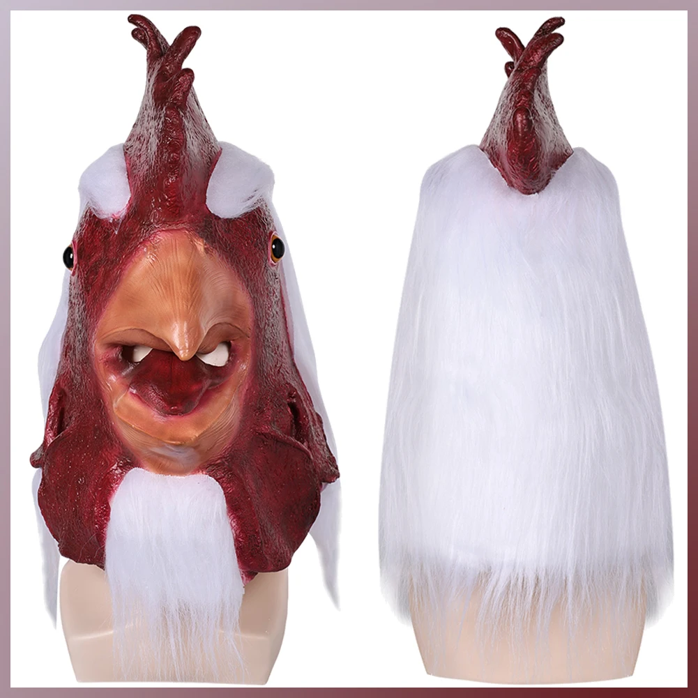 Rooster Cosplay Headgear Costume Accessories Latex Mask Helmet Outfits Unisex Women Men Roleplay Disguise Halloween  Suit Props