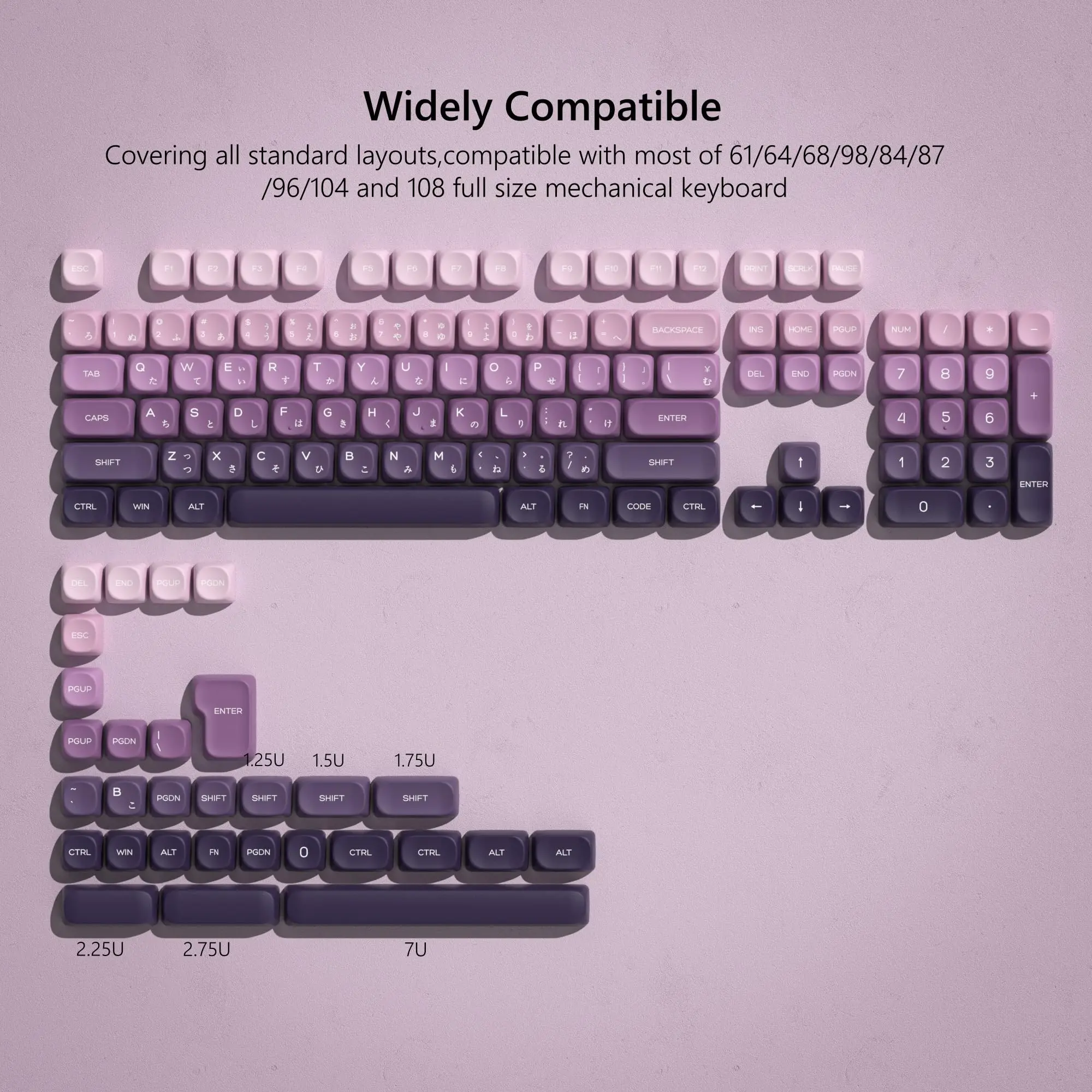 Imagem -02 - Pbt Keycaps para Teclado Mecânico de Jogos Customs Dye Sub Perfil Moa Gradiente Roxo 61 84 104 Cherry mx 134 Chaves