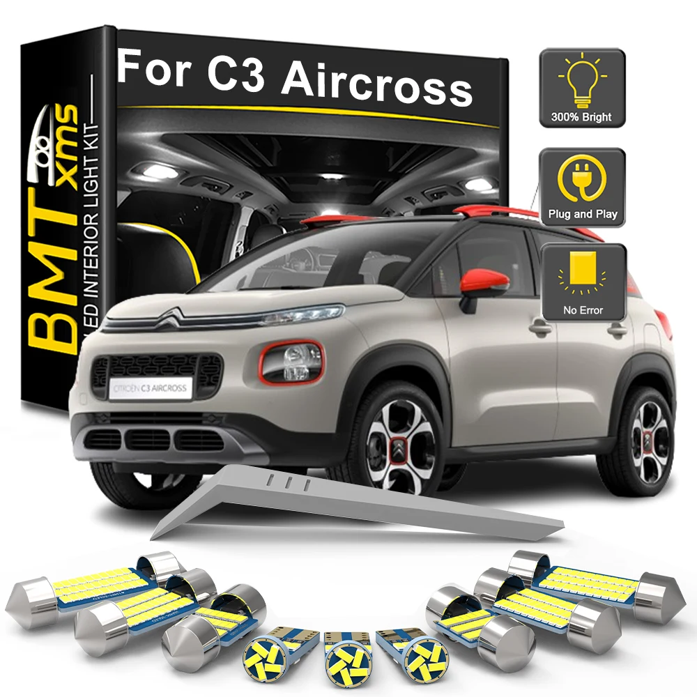 BMTxms 8Pcs Canbus Light Bulb Kit For Citroen C3 Aircross 2017 2018 2019 2020 2021 2022 LED Dome Reading Trunk Interior Light