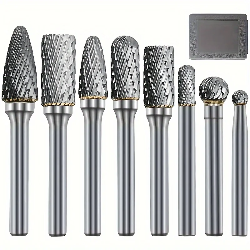 

8 Piece Premium Tungsten Carbide Burrs Set - Double Edged Rotary File for Mould Grinding, Metal Wood Carving, Engraving, Polishi