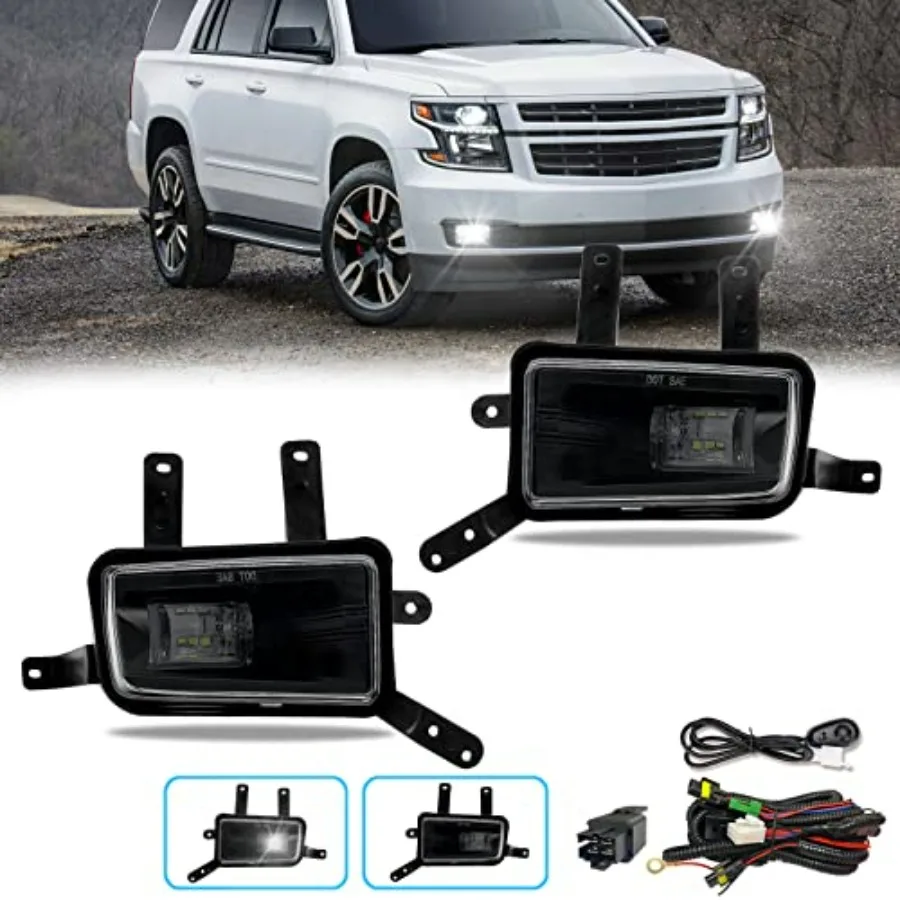 LED Fog Light for 2015-2020 Chevy Suburban Tahoe GMC Yukon LR Side Black with Wiring Harness and Switch