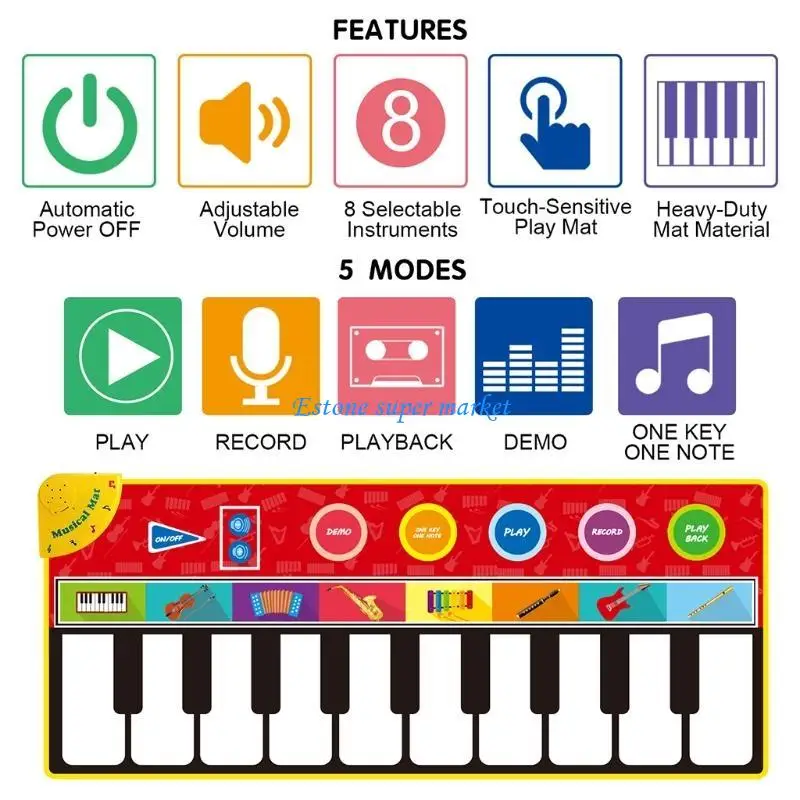 090B Kids Simulation Piano Foldable Dance Mat for Play Soft Polyester Made Set Portable Musical