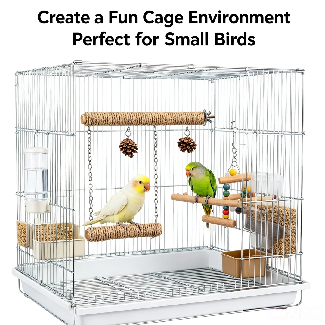 Bird Parrot Swing Perch Toy Natural Wood Cotton Rope Grinding Claw Stand With Pinecone/Bell For Small Parakeet Budgie Lovebird