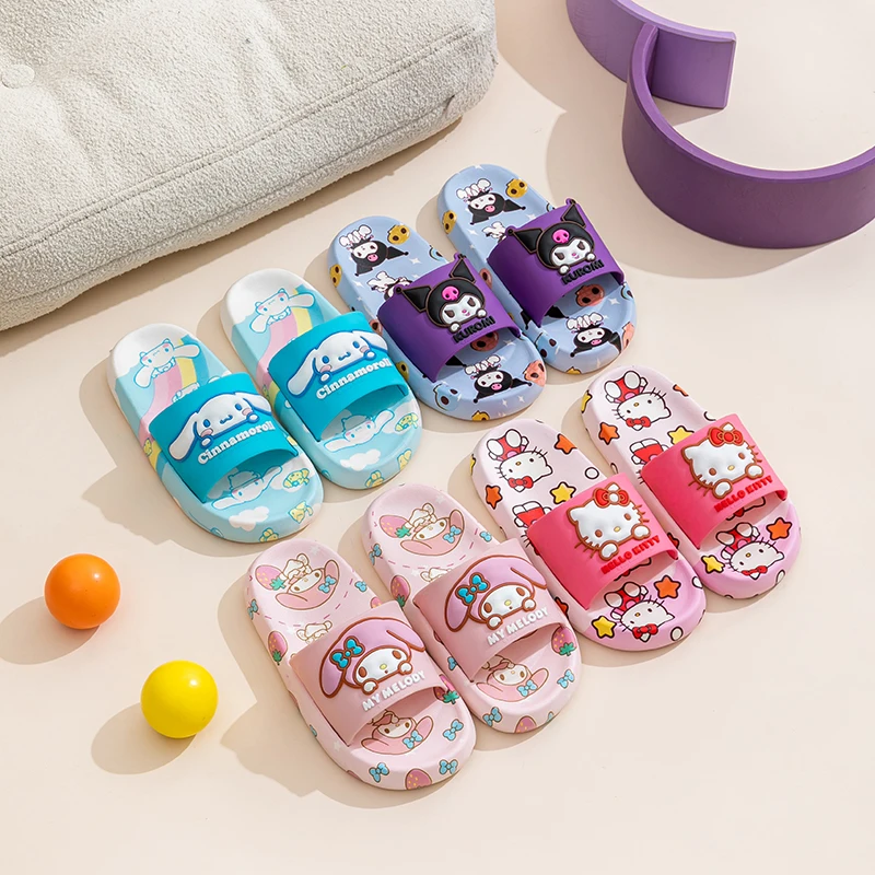 

Cute Family Slippers Kawai Sanrio Slides Kuromi PVC Shoes Soft Antislip Sweet Cinamoroll