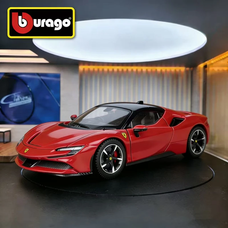 Bburago 1:24 Ferrari SF90 Stradale, Modelo de Auto Deportivo de Aleación, Auto de Carreras de Metal Fundido a Presión, Colección de Modelos, Simulación, Juguete para Niños, Regalo