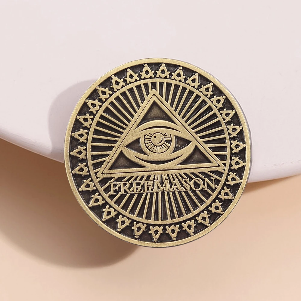 Vektor-Icon-Augen-Brosche, runde Anstecknadeln, Freimaurer-Pyramiden-Dreieck-Augen-Anstecknadel, kreatives Retro-Metall-Abzeichen, Modeaccessoires, Geschenk – Detail 4