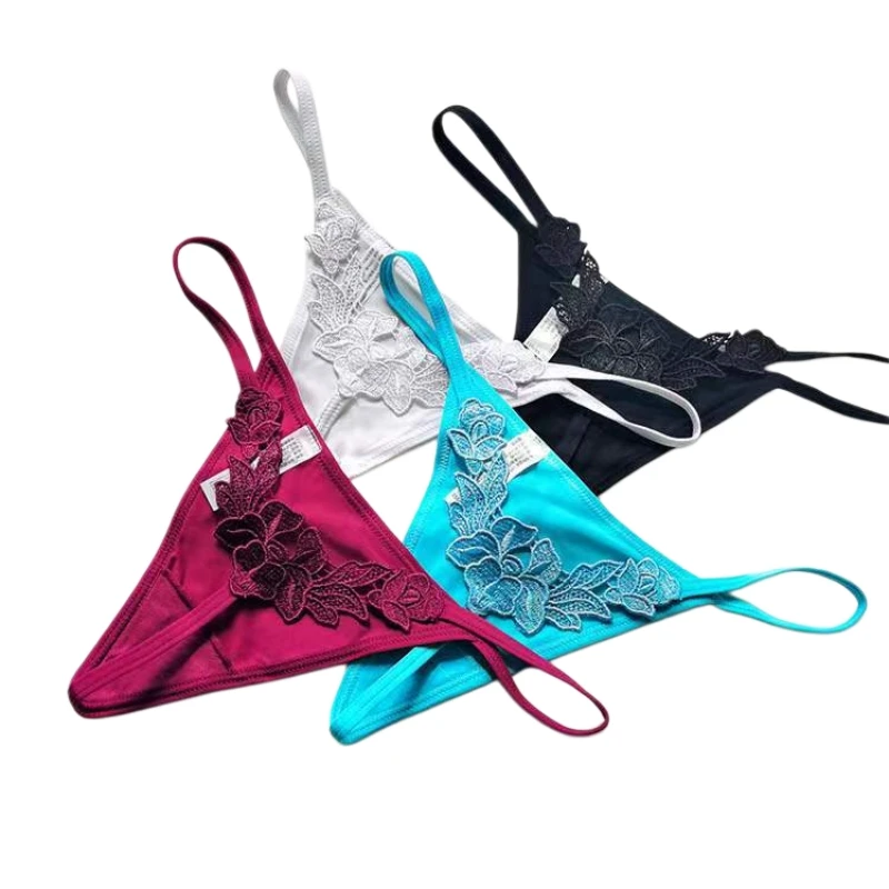 Sheer Mesh Floral Lace Panties, Women Low Waist T-Back Thong, Delicate Thin Design Intimate Lingerie Underwear