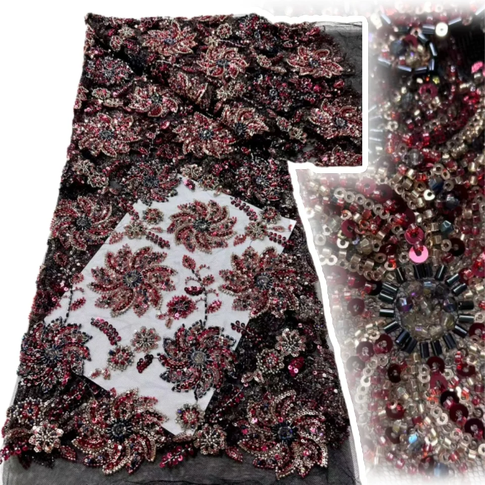 Нежная элегантная кружевная ткань с тяжелыми бусинами, высокое качество, 2021, тюлевая кружевная ткань с вышивкой и блестками для свадебного вечернего платья TP1704