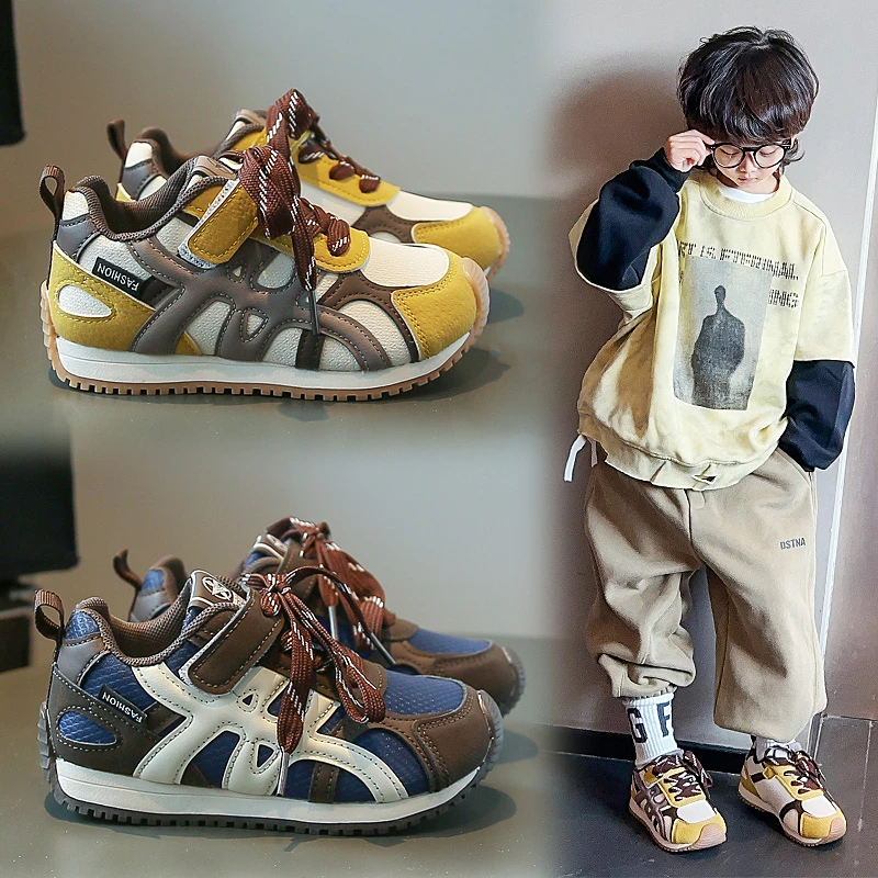 

Дышащая повседневная обувь, весна-осень 2023, новые модные детские кроссовки с перекрестной завязкой, нескользящая обувь на мягкой подошве