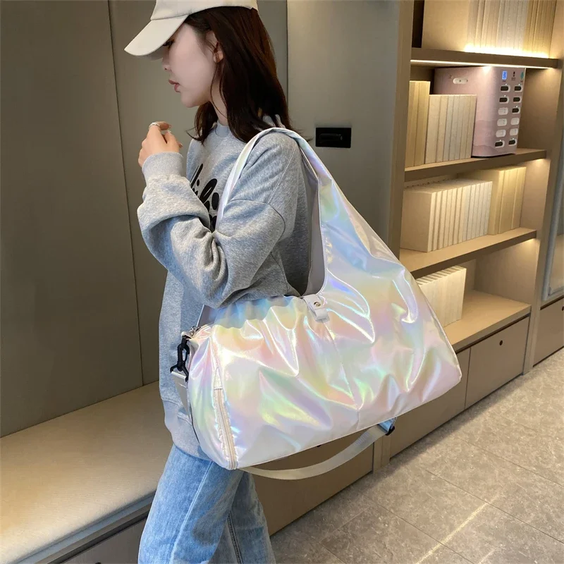 

Fashion Multi-function Gym Travel Shine Cotton Portable Shoulder Handbags Women Bags Big Capacity Handbag With Large Pocket