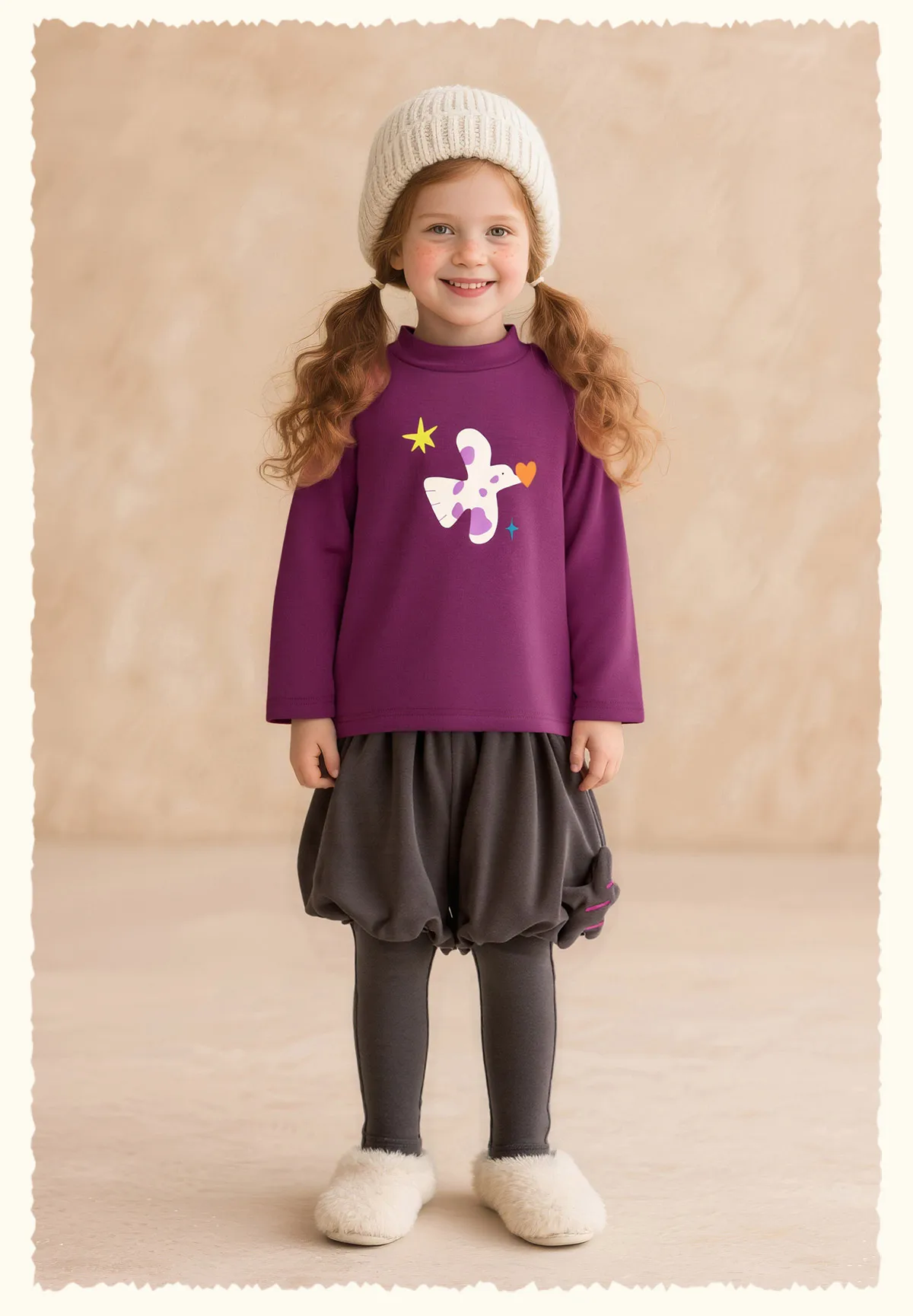 Amila Kids Winter 2026 Mädchenmode Rundhals-Unterhemd Rosa Beige Schwarz Rosenrot Einfaches und Verspieltes Muster – Detail 17