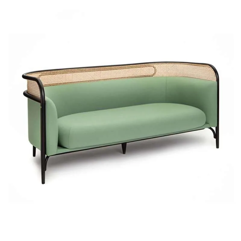 Nordic simple sponge log color solid wood rattan gray green fabric adult single double sofa