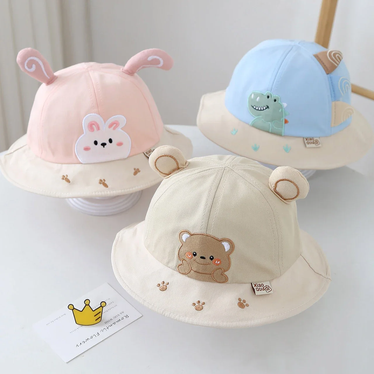 

Cute Bear Baby Bucket Hat Cartoon Rabbit Dinosaur Fisherman Cap for Kids Boy Girl Summer Outdoor Sunscreen Beach Hats