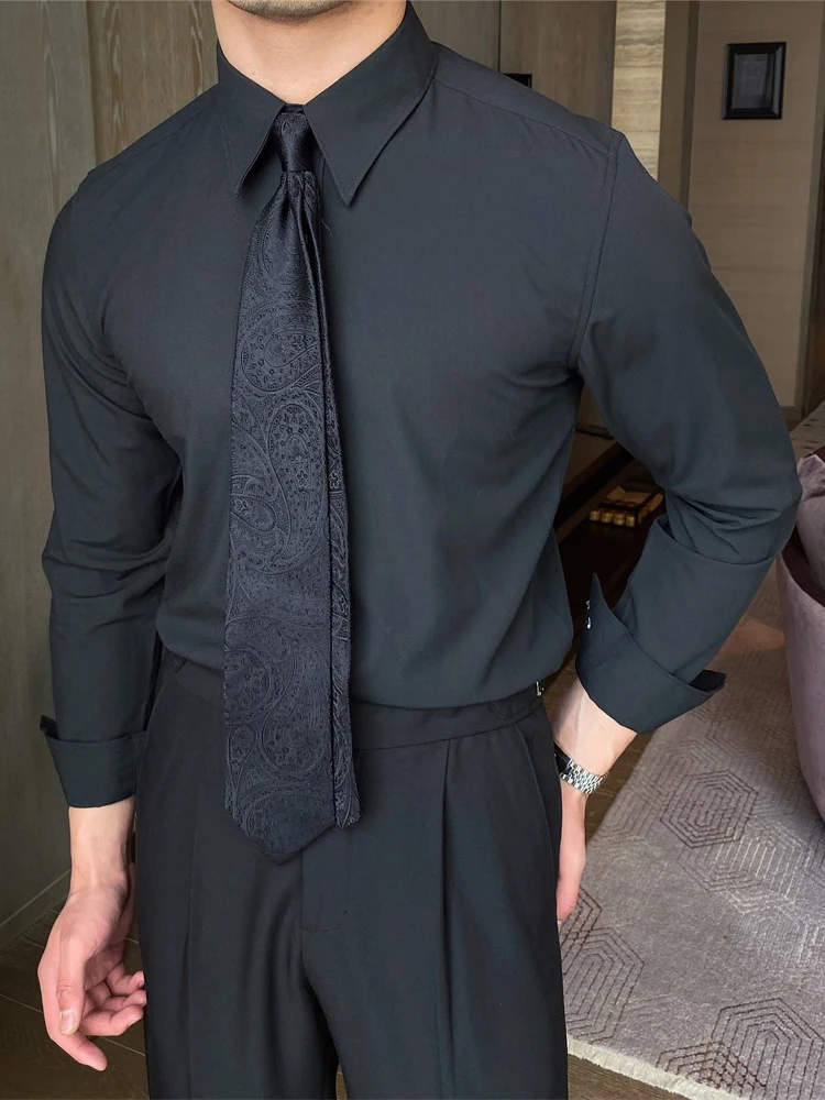 

Мистер. Мужская повседневная рубашка Deer Tee с длинным рукавом, с острым воротником, однотонная, приталенного кроя, в британском стиле, модная осенняя рубашка для мужчин