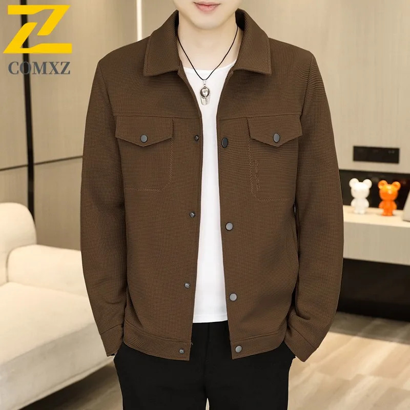

COMXZ Мужская куртка Модная повседневная офисная легкая куртка Классический отложной воротник Ветрозащитная весенне-осенняя новая одежда