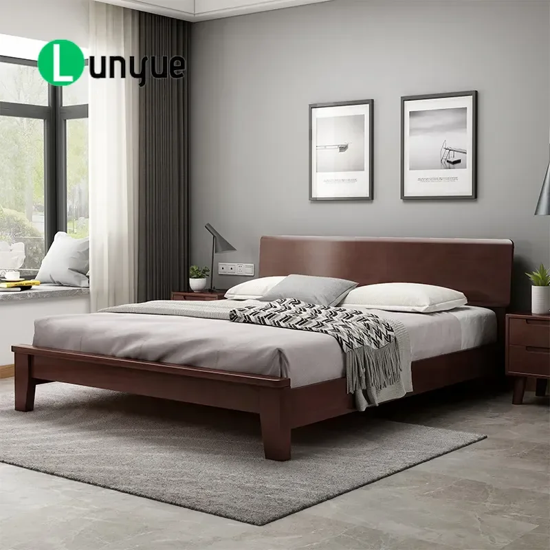 Nordic Solid Wood Bed Frame 1.8m 1.5m 1.2m Simple Master Bedroom Furniture For Household Rental B&B Wholesale Durable