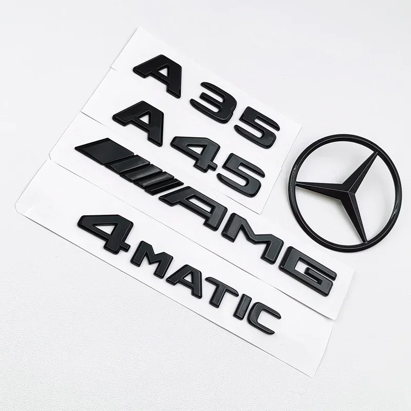 

For Mercedes Benz W176 W177 3D ABS Black A35 A45 A160 A180 A200 A250 Logo Letters 4MATIC Badge Car Rear Star Sticker AMG Emblem