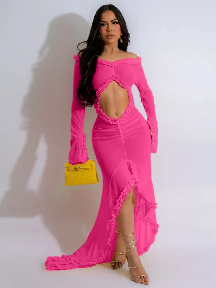 Sexy elegante Kleider für Frauen, V-Ausschnitt, schulterfreies Kleid, Körperform, Damen, transparent, durchsichtige Kleider, ausgeschnittene Taille