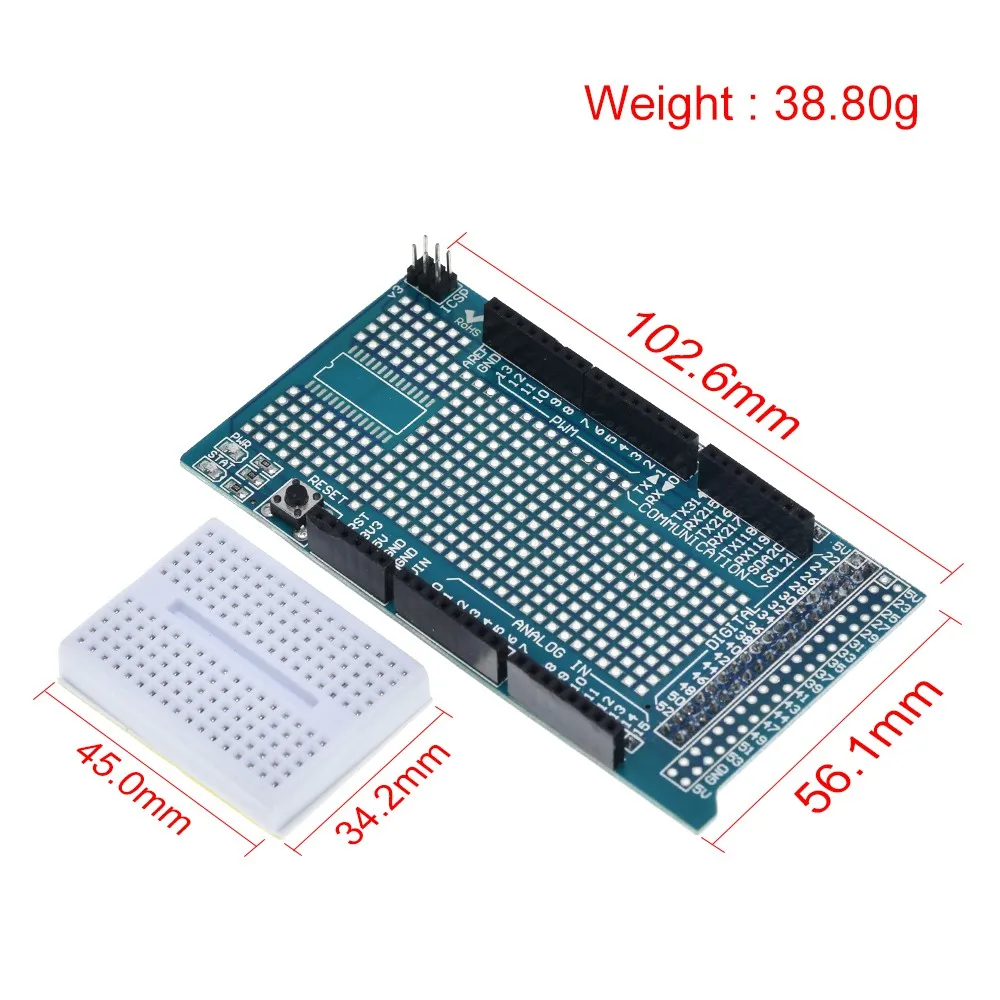 MEGA 2560 R3 Proto Prototype Shield V3.0 Expansion Board + Mini Breadboard 170 Tie Points for arduino DIY