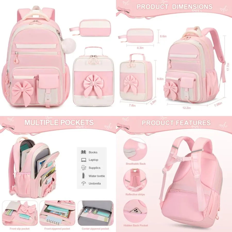 

Backpack for Girls, 3PCS Girls Backpack for School with Lunch Bag Pencil Case, Cute Teens Bookbag for Kindergarten Elementary P