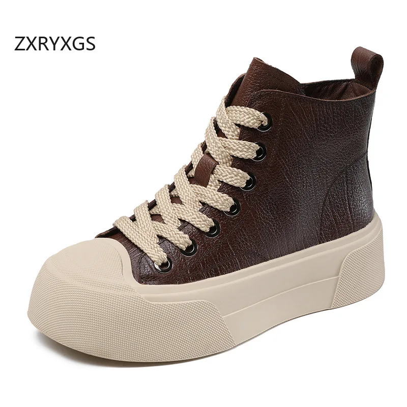 

ZXRYXGS 2025 Top Cowhide High Top Sneakers Temperament Trend Shoes Single Boots Women Winter Sneakers Platform Heighten Boots