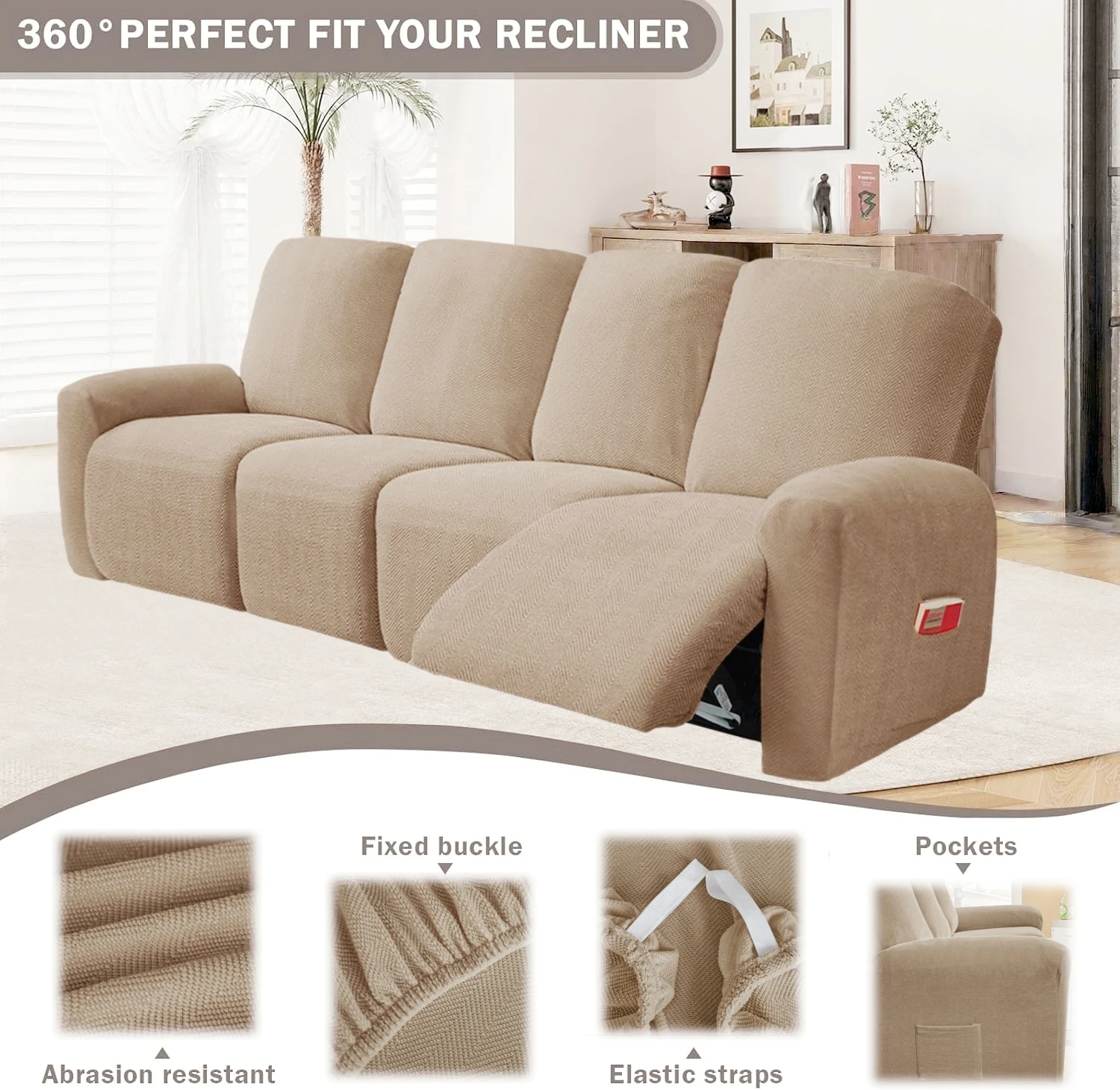 Linen-like Sofa Recliner Cover Slipcovers 1/2/3/4 Seater Non-slip Stretch Couch Lounge Slip Covers Protector Durable Living Room