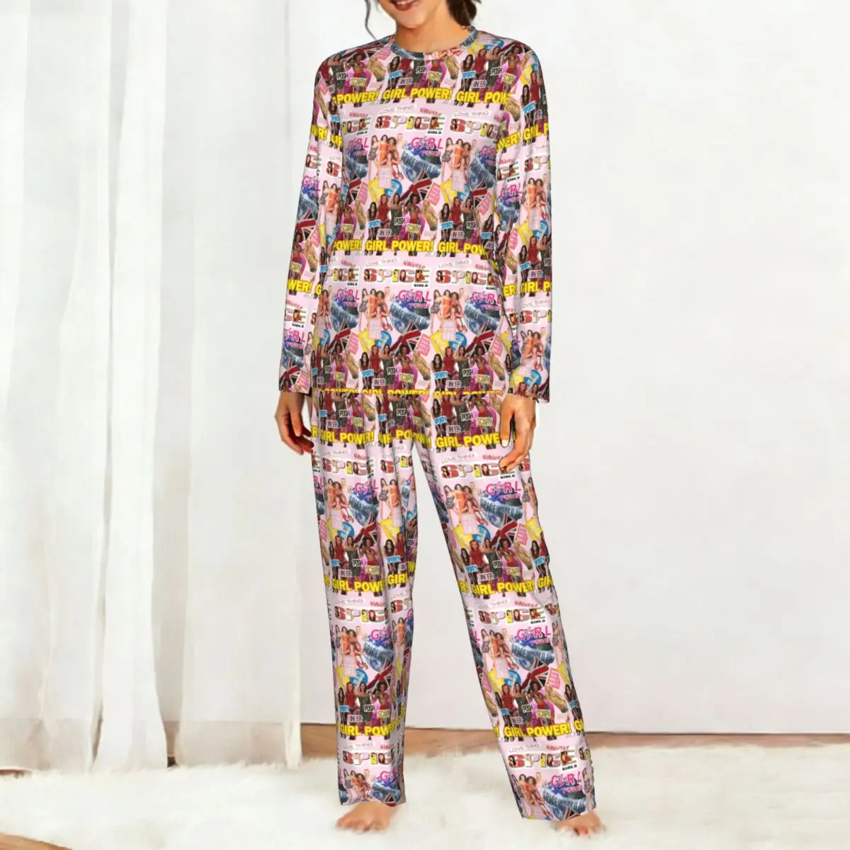 Spice Girls Pop Girl Band 90S Classic Round Neck Long Sleeve Nightgowns for Sleeping Sleepshirts Women Soft Pajama Set Long Pant
