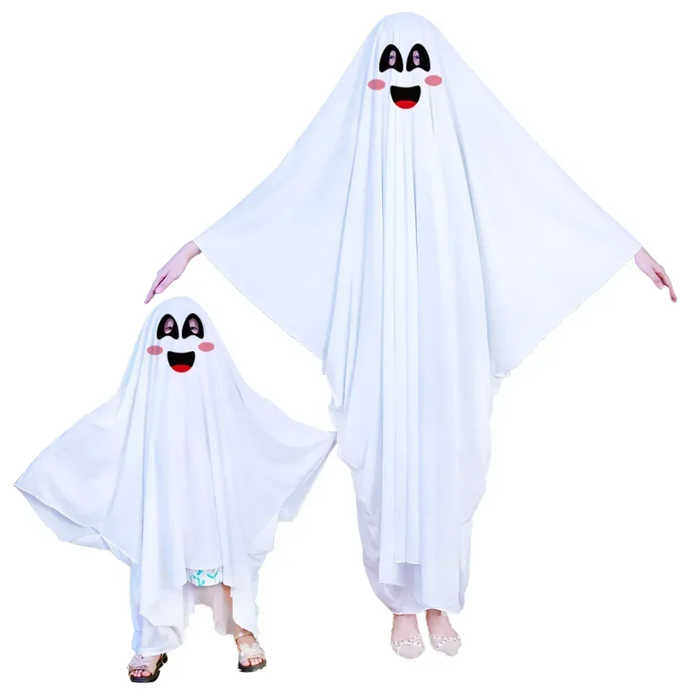 Kids Horror Cloak Anime No Face Cosplay Costumes Cute Ghost White Cloak Unisex Full Set 1-12Y