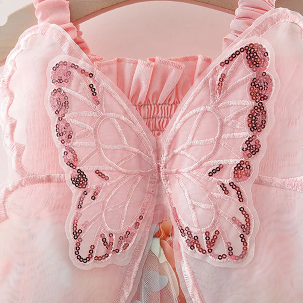 Vestido esponjoso de malla con alas de mariposa para niña, vestido esponjoso dulce, decoración de fiesta de cumpleaños, verano, nuevo