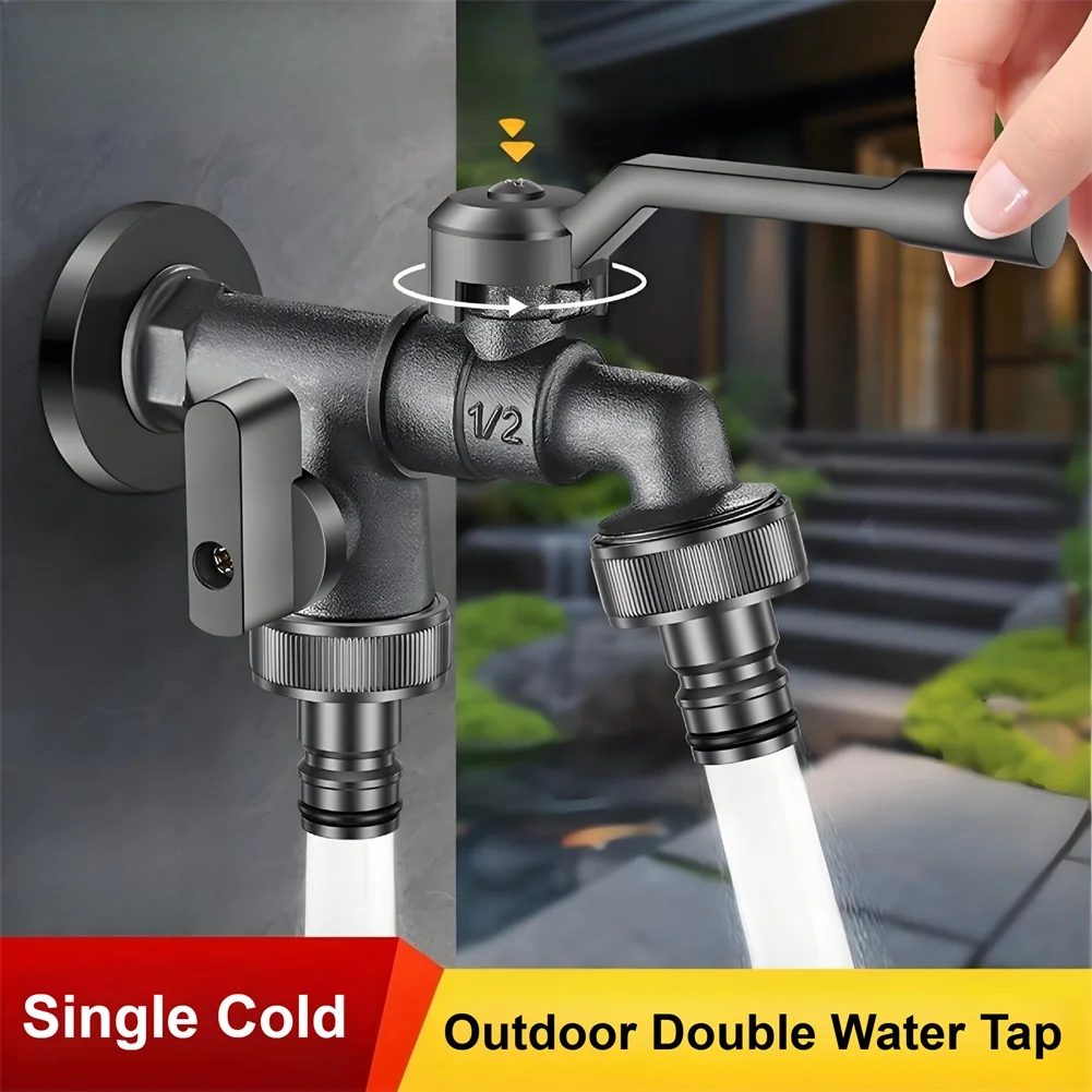 1 Pcs Outdoor Freeze Proof Zinc Alloy Dual Outlet Garden Water Faucet For Washing Hose Sprinkler Irrigation System Fixture