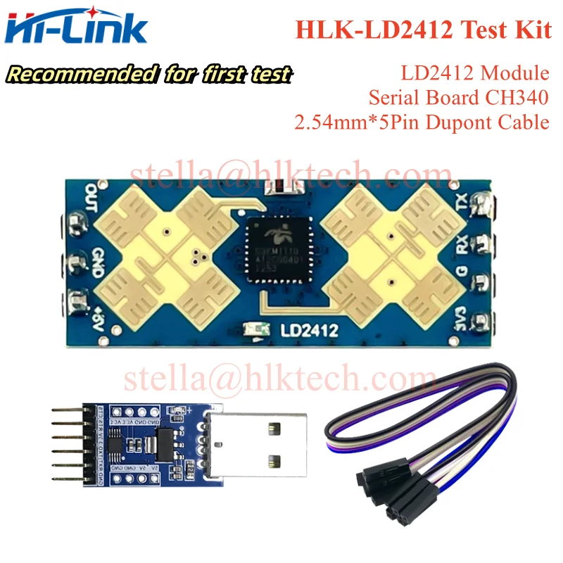 Presença Humana e Sensor de Movimento, Radar de Longa Distância e Ângulo Maior, Módulo Ranging FMCW, HLK-LD2412, 24G, 9m, LD2412