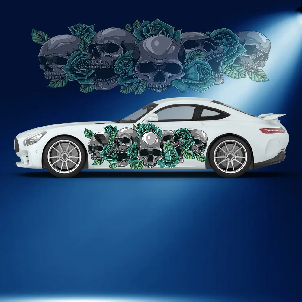 

Colorful Rose Skull Pile Car Vinyl Wraps Decal Self-adhesive PVC Sticker Suitable for Trucks SUV Decor Auto Accessories Gift