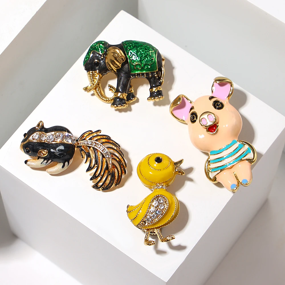 ALLYES Colorful Enamel Animal Brooch for Women Men Personality Pig Duck Elephant Squirrel Brooches Shirt Lapel Pins Jewelry Gift