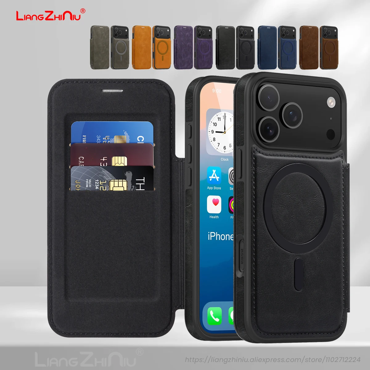 

For Iphone 17 Pro Max 17 Air 17 Pro 17 16/15/14/13/12/11 Plus Phone Case Business Retro Flip Leather Magnetic Charging Card Case