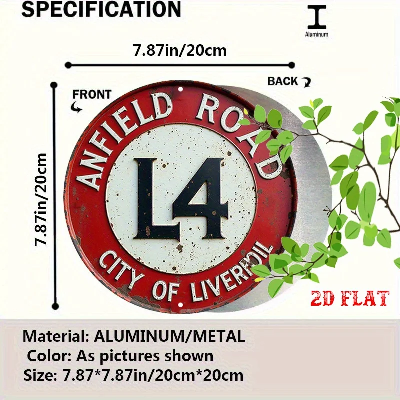 [2D Flat] 1pc Vintage Liverpool Anfield Road Round Aluminum Sign - Bold Numbers, Weathered Finish, 7.87x7.87 Inch, Ideal for Hom