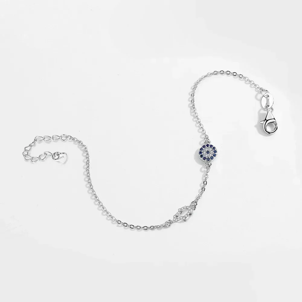 TONGZHE Hamsa Hand Evil Eye Charm Bracelet 925 Sterling Silver Luck Blue CZ Chain Link Bracelets For Women Turkish Jewelry