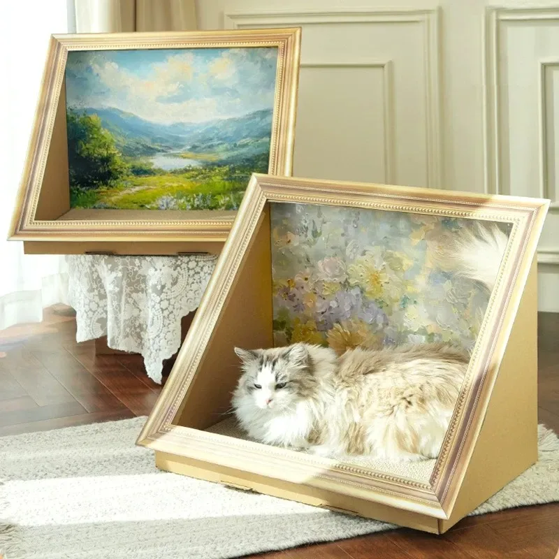 ZONGYAN Mona Lisa Cat Scratcher Bed Integrated Frame Oil Painting Style Universal All Season Pet Nest Summer Supplies