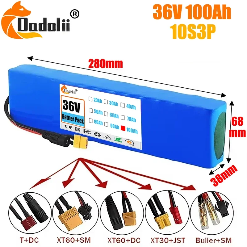 

10S3P 36V 100Ah Battery Ebike Battery Pack 18650 Li-Ion Batteries 350W 500W for High Power Electric Scooter Motorcycle Scooter