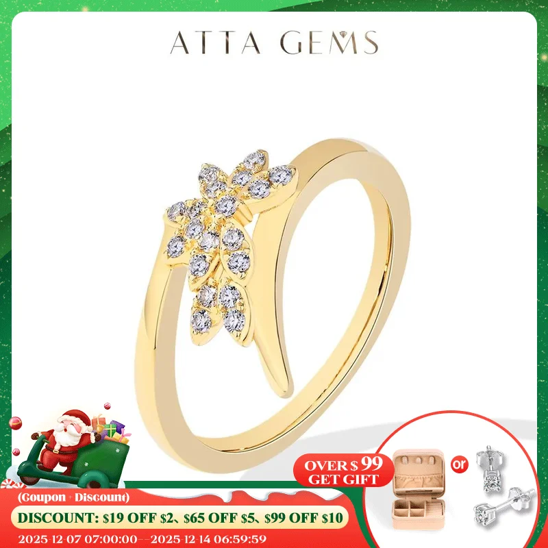 

ATTAGEMS Solid 14K 10K 585 Yellow Gold Moissanite Rings for Women luxury Floral Shape Wedding Party Christmas Engagement Jewelry