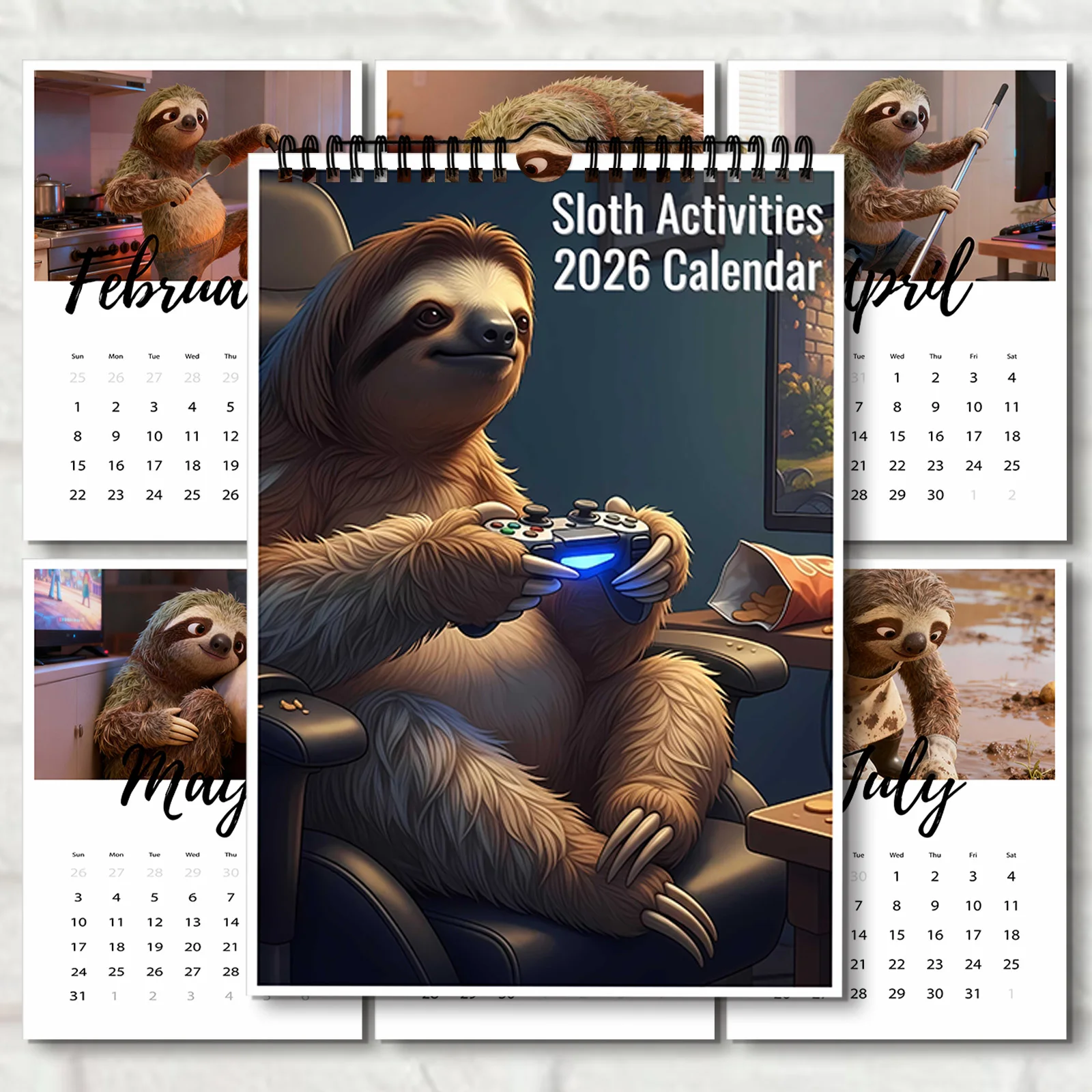 

1PC 2026 Sloth Themed Wall Calendar, Laid-Back & Cute Animal,Perfect for Home Decor & Yearly Organization, Funny Wall Calendar