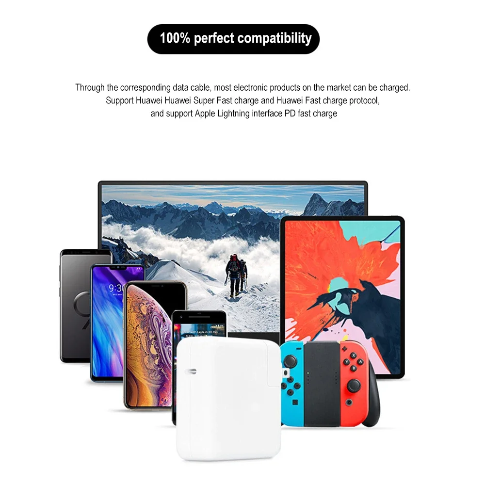 Tipo-C Carregador Rápido para MacBook Pro, carregador de parede, USB-C PD, Laptop Power Adapter, 2m cabo de carregamento, 100W, 13 polegadas, 16 polegadas, Laptops