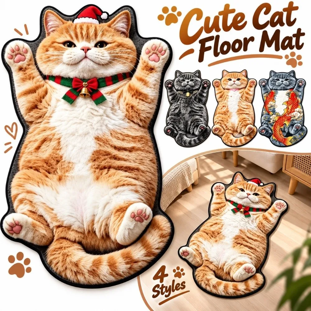 Cute 2D Cat-Shaped Area Rug Non-Slip Diatom Mud Home Decor Carpet Anti-fouling Easy To Clean Cartoon Carpet Living Rooms